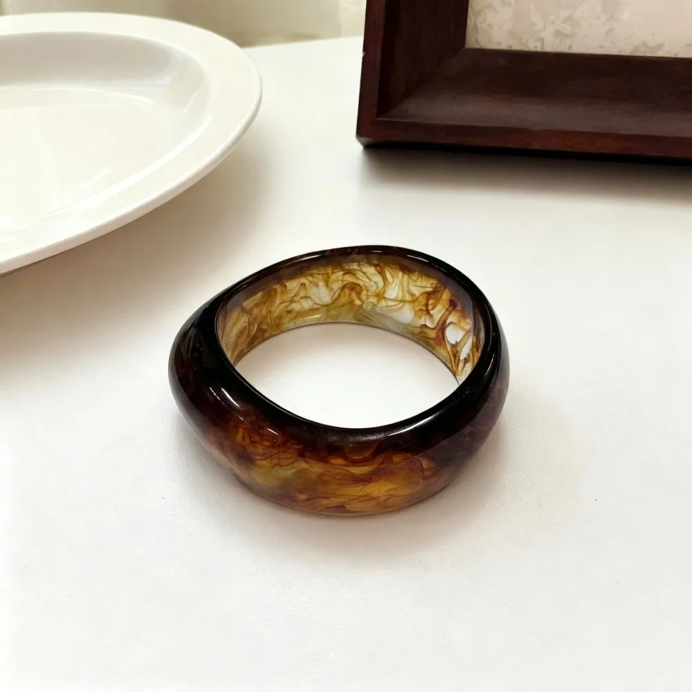 Vintage Wide Irregular Resin Bracelet Thickened Geometric Cuff Bracelet Exaggerated Marbling Chunky Bangle Gifts