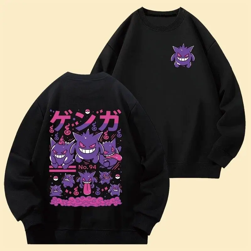 Pokémon Cartoon Gengar Printed Cotton Hoodie for Men and Women Autumn and Winter New Y2K Harajuku Large Size Casual Sweater Top