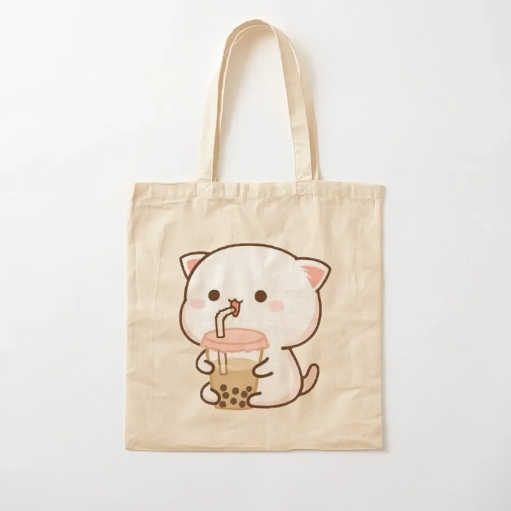 

Cat drinking boba Tote Bag eco bag folding Customizable tote bag eco pack reusable shopping bags