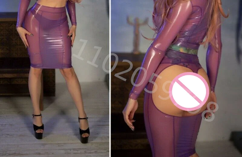 

100% Latex Gummi Rubber Spanking Skirt Dresses Tops Lady Sexy Set Transparent Customization