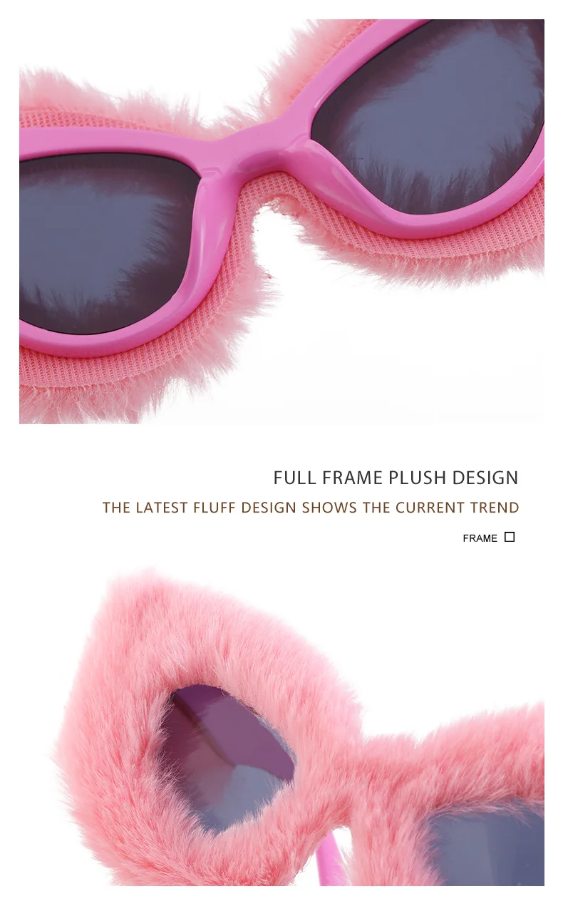 Modische Katzenaugen-Sonnenbrille für Damen 2026 Luxus-Markendesigner Rosa Weiche Fell-Samt-Sonnenbrille für Damen Handgefertigte Plüsch-Brillen – Detail 7