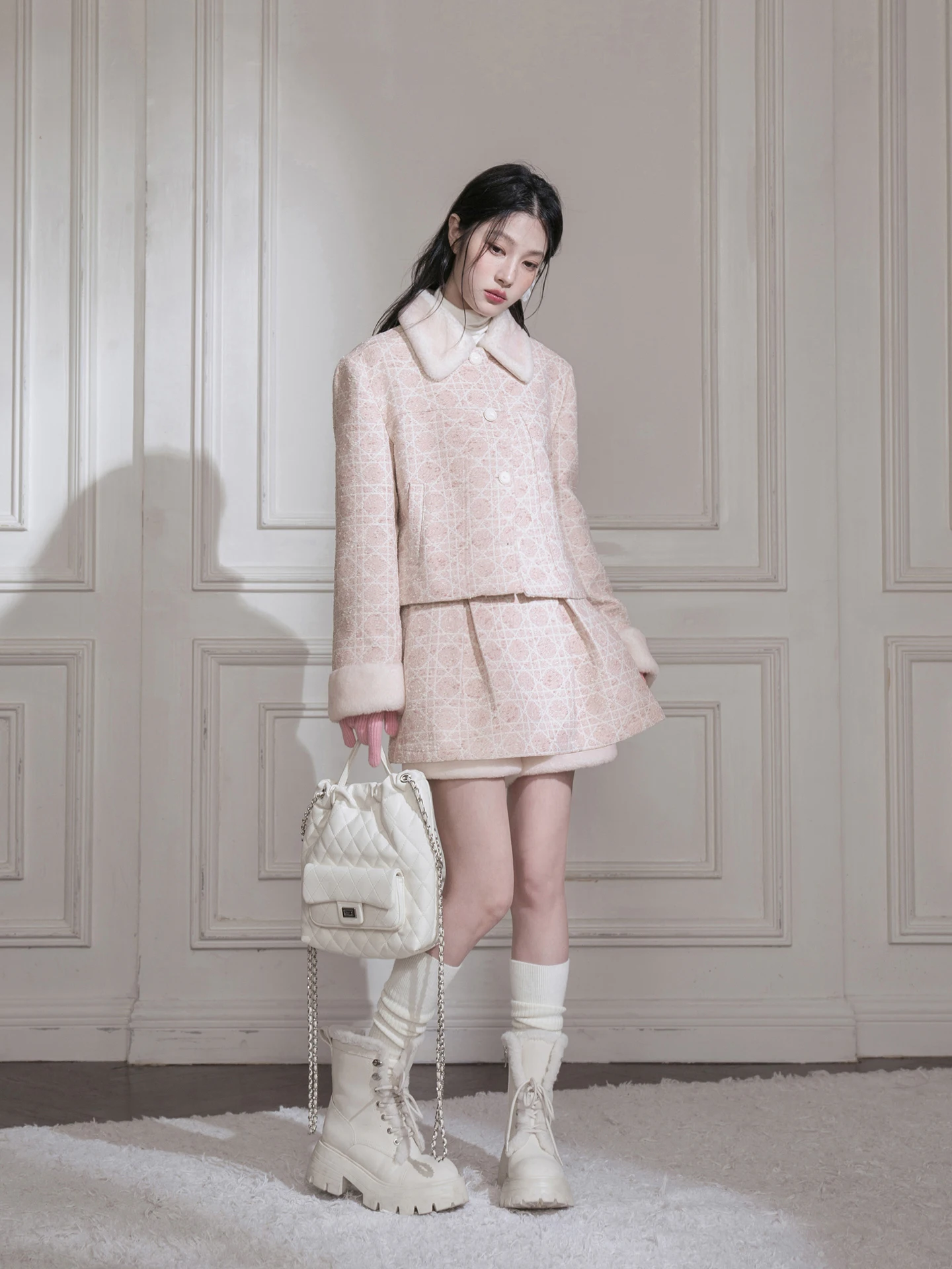 

Комплект COTRE: пальто и юбка из хлопкового вельвета в клетку, женский модный зимний теплый утолщенный кардиган на пуговицах