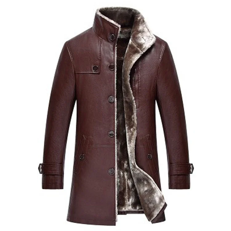 Leather Winter Jacket Men Clothing Long Stand Collar The Second Layer Sheepskin Thick Fur Coat Men\'s Chaquetas FC