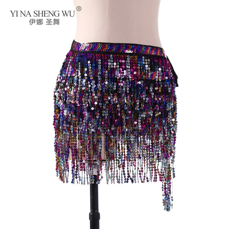 Belly Dance Waist Chain Hip Scarf Wrapped Skirt Sequin Fringe Performance Waist Skirt Lady Belly Dance Indian Dance Waist Scarf