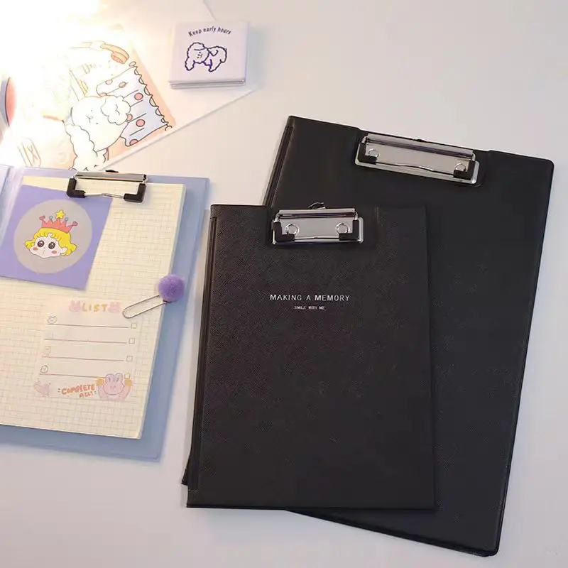 

A4 Document Storage Clipboard, Black PU Leather Material Writing Pad, Folder