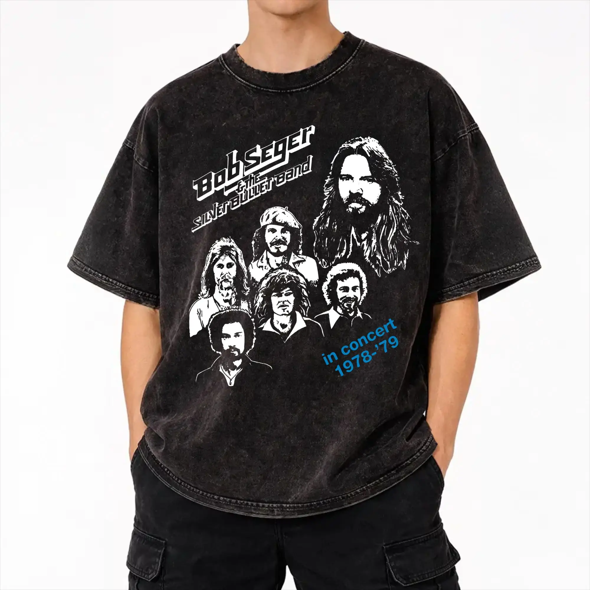 Harajuku Washed Shirt Bobs legend rock and Roll Segers Final Tour  Outfit Vintage T-Shirts Streetwear Summer Tops Tees
