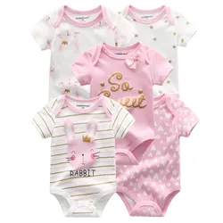 Newborn Baby Girl Clothes 5Pieces Unisex Bodysuits Cotton Baby Boy Clothes Set Solid Color Summer Print Cartoon Bebes