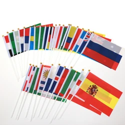 32pcs/set Hand Hold Flag Brazil France Spain Germany Game Country Teams 14x21CM Handheld Mini Flag White Pole Nations Flag