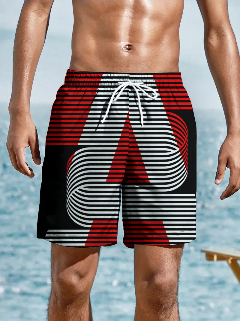 Fashion Creative Stripe 3d Digital Printing Shorts Summer Men's Oversize Swimming Beach Shorts Loose Casual Quick Drying Shorts