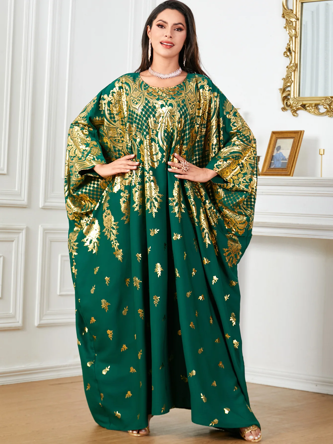 Ramadan Morocco Middle East Robe, Islamic Arab, Bat Sleeve, Loose Luxury Fashion, Hot Stamped Muslim Dress