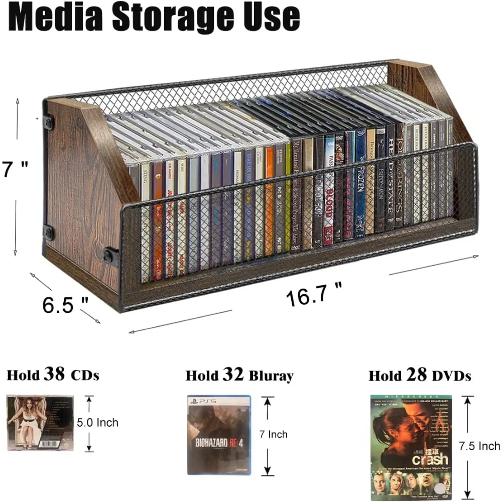 CD Storage Holder CD Case, Wooden CD Organizer Rack, Retro-style CD Rack Shelf Holds Up 32 CDs, Perfect Ideal for Storaging CDs