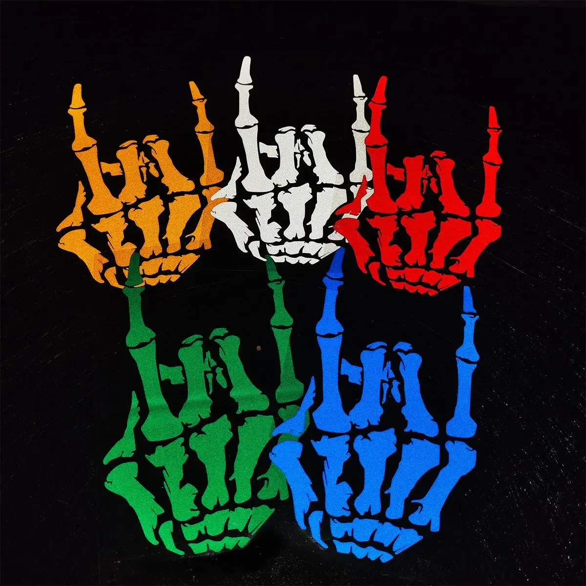 Adesivo reflexivo esqueleto rock gesto moto corpo decoração adesivo capacete modificação adesivo acessórios de moto