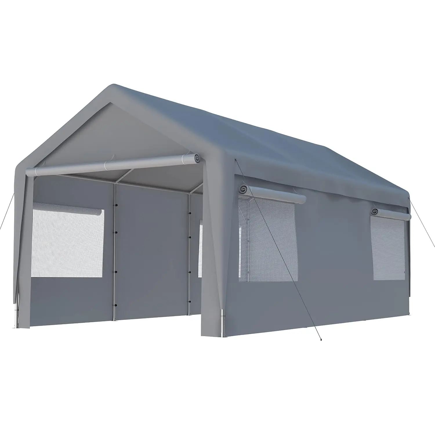 Carport 10x20ft Car Canopy with Transparent Roll-up Windows, Removable Sidewalls & Doors,Portable Garage for Car,Customized