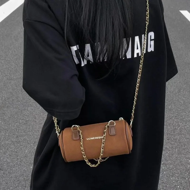 

Сумка в стиле ретро с цепочкой и цилиндром, женская кожаная матовая сумка на плечо большой вместимости, женская элитная модная сумка через плечо с подушкой, 2025