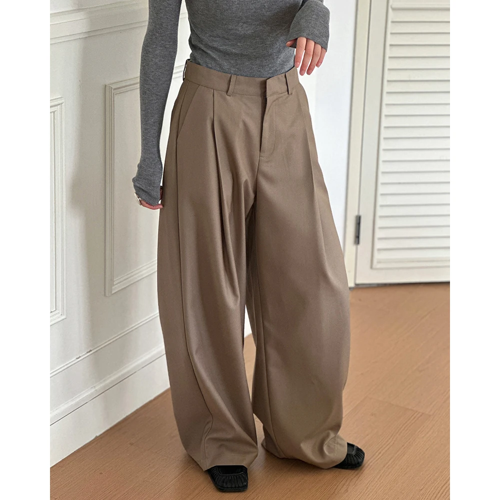 2025 Women Spring Fashion Big Wide Leg Pants High Waist Pleated Design Fashion Clothes Pants Female Trousers