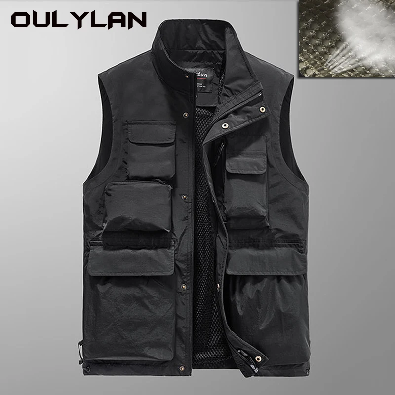 

Oulylan NEW Jacket Male Camping Vest Multi-Pocket Solid Color Fishing Director Reporter Work Waistcoat Photography Casual Vest