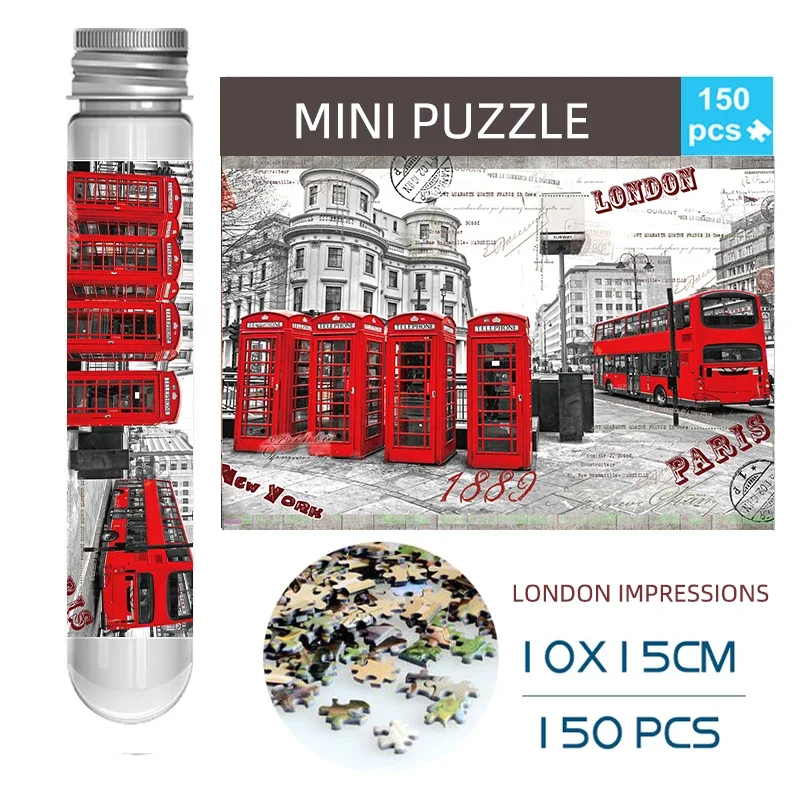 150PCS Mini Test Tube Jigsaw Puzzles London Impressions Decompression Kids Educational Toy Fridget Puzzle Game Family Decoration