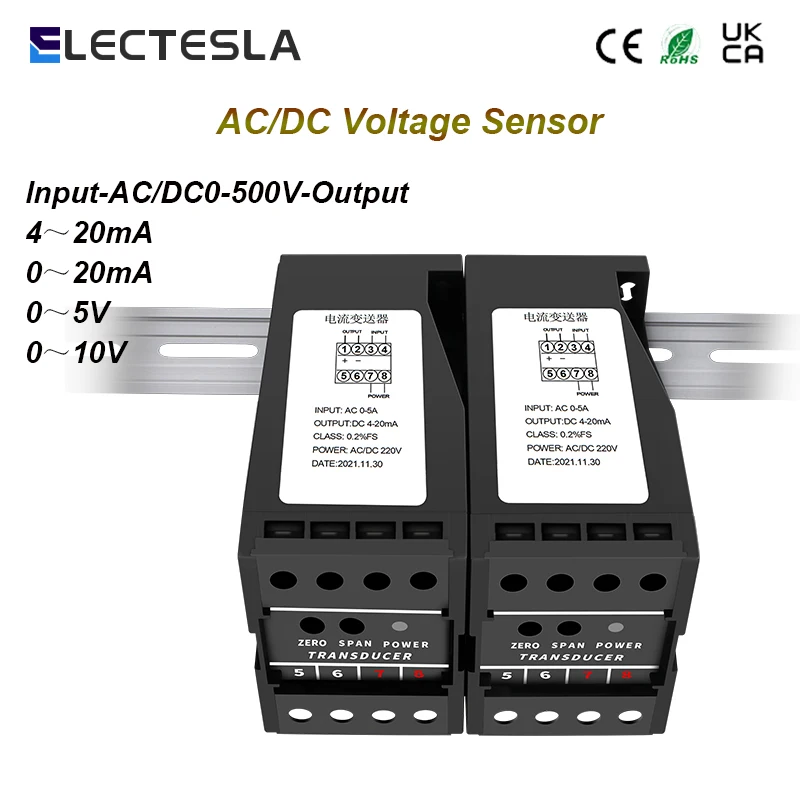 

AC Voltage Transmitter Transducer AC 0-500V Input Signal Isoaltor 4-20mA 0-5V 0-10V 0-20mA Output DC24V 85-265V Power Supply