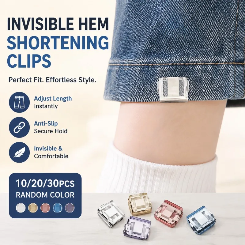 Invisible Hem Shortening Clips 10/20/30pcs Random Color, Anti-Slip Pants Leg Fixing Grips Seamless Buttons for Shoes