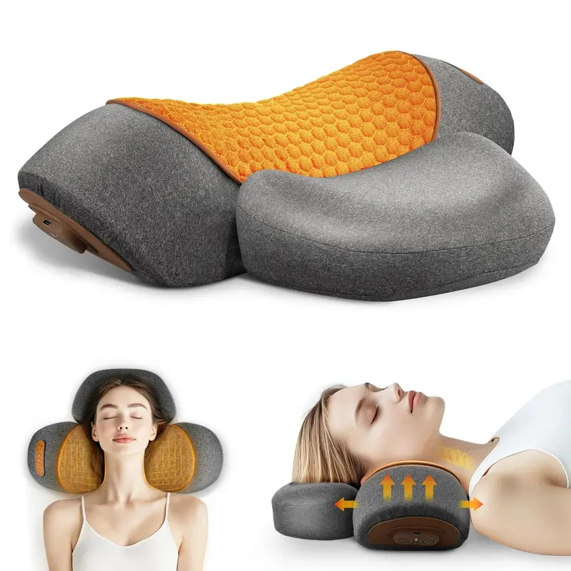 Hot Compress Electric Cervical Neck Massager Pillow Vibration Neck Shoulder Back Traction Stretch for Home Office Use