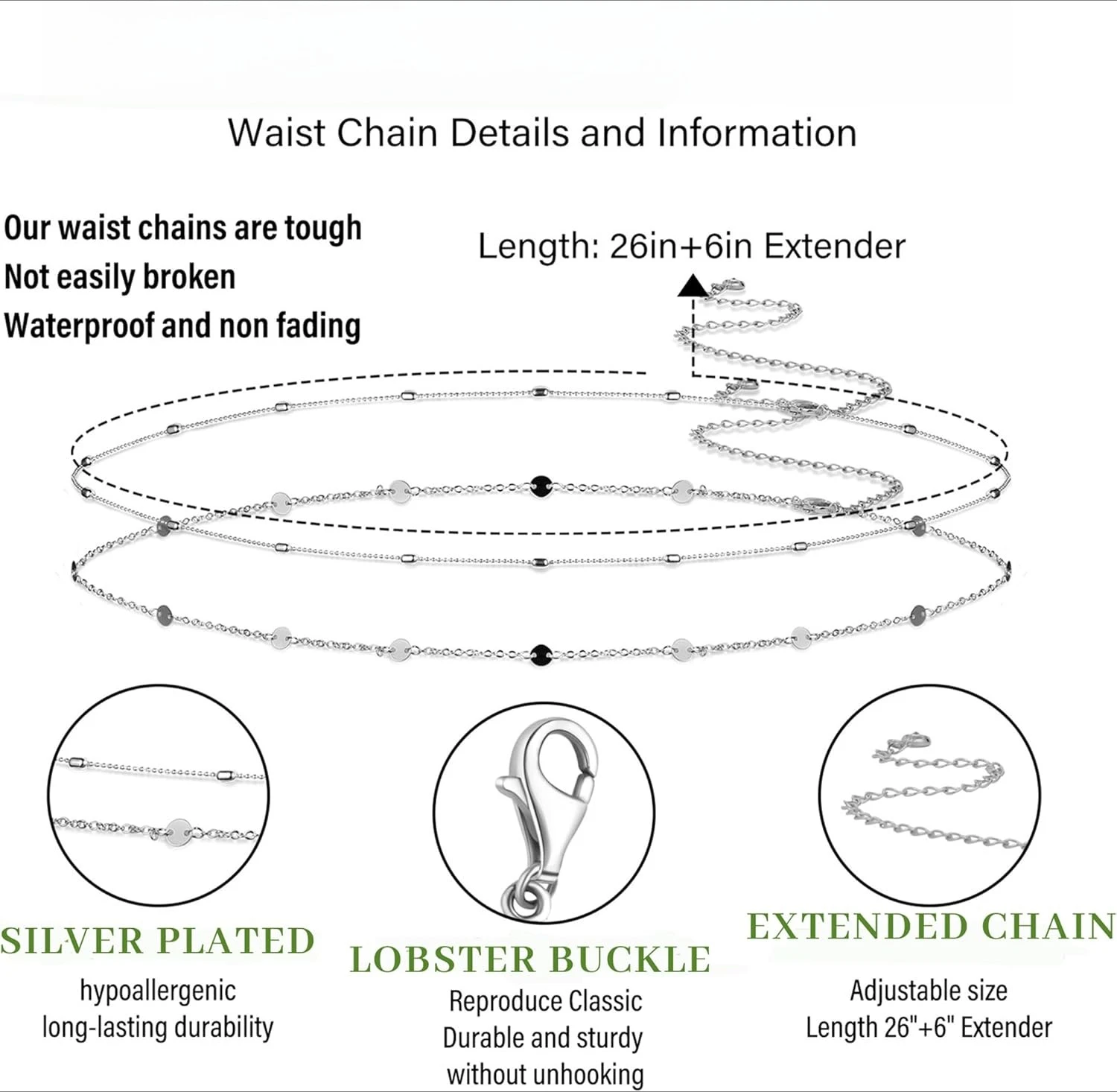 سلسلة الجسم النسائية المقاومة للماء 18K مطلية بالذهب الخصر الخرز سلسلة الذهب حزام البطن الجسم سلاسل قابل للتعديل مثير بيكيني الشاطئ مجوهرات #5