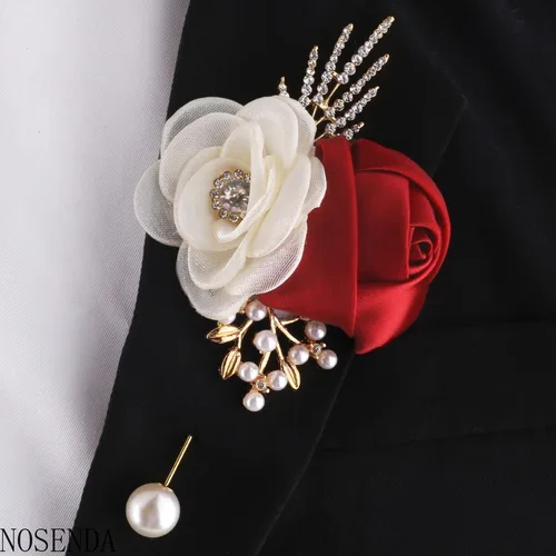 Imagen 1 del producto Boutonniere para novio, broche de testigo de boda para hombre, flor en el ojal de rosas de seda, alfileres de ramillete para hombre, flor en el ojal para boda, fiesta de graduación