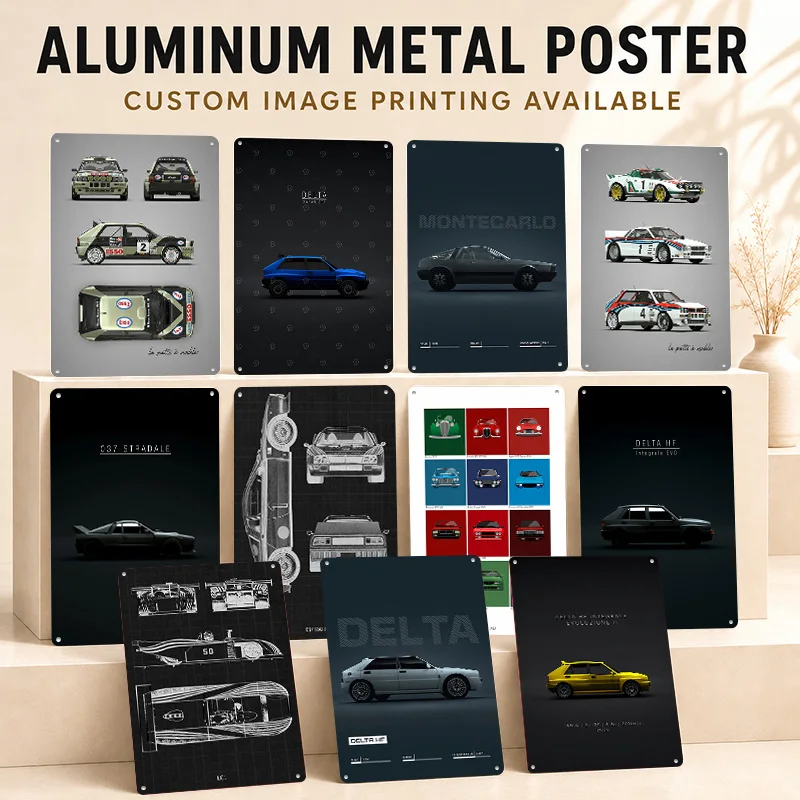 Italy Delta HF Integrale Rally Car Printed Posters Customized Metal Sign Mechanical Profile Wall Art Suited To Motoring Fans