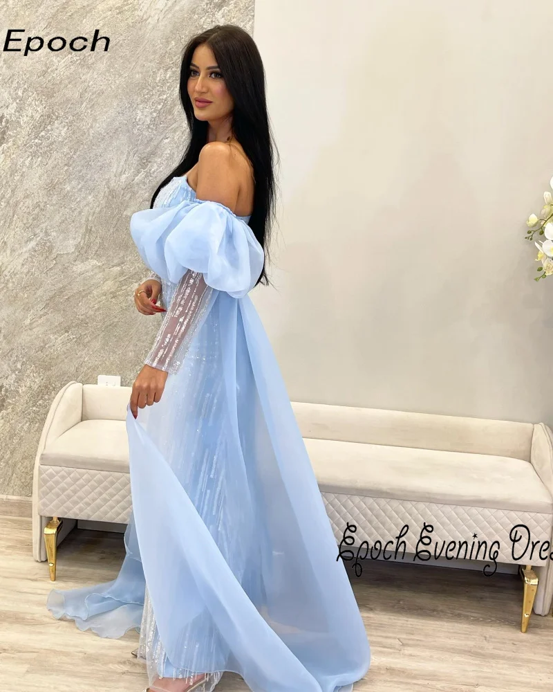 Epoch Satin Evening Dress Straight Elegant فساتين سهرة Puff Sleeve Shiny Sequined Homecoming Prom Gown Sexy Women 2024 New