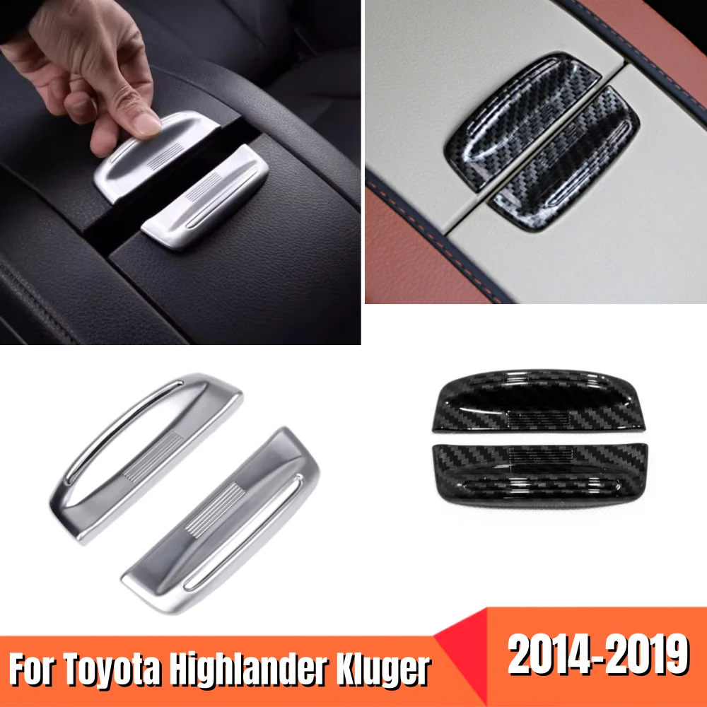 

For Toyota Highlander Kluger 2014-2019 ABS Carbon Fibre Silvery Car Armrest Storage Box Switch Frame Cover Trim Accessories 2pcs