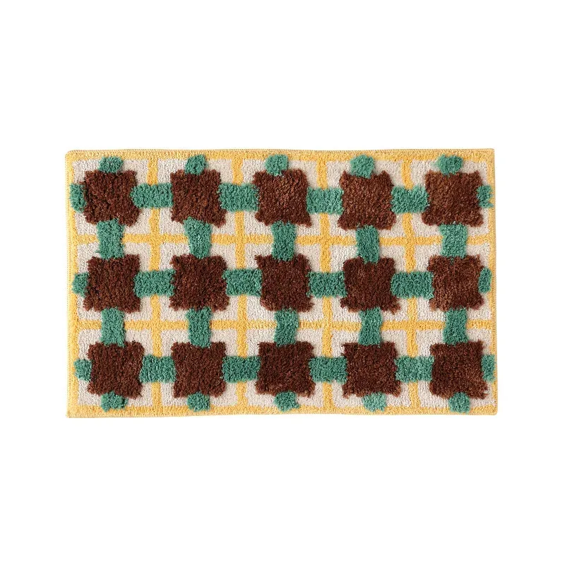 VIKAMA Non-Slip Floor Mat, Plaid Bathroom Rug and Kitchen Mat, Soft Absorbent Carpet for Bathroom Bedroom Kitchen Home Decor