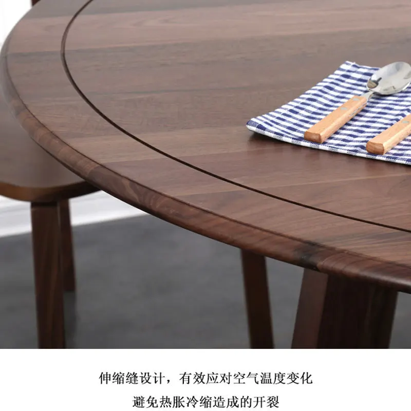 Mesa de jantar redonda de madeira maciça de nogueira preta norte-americana nórdica moderna e simples mesa de jantar e cadeiras domésticas pequenas separadas