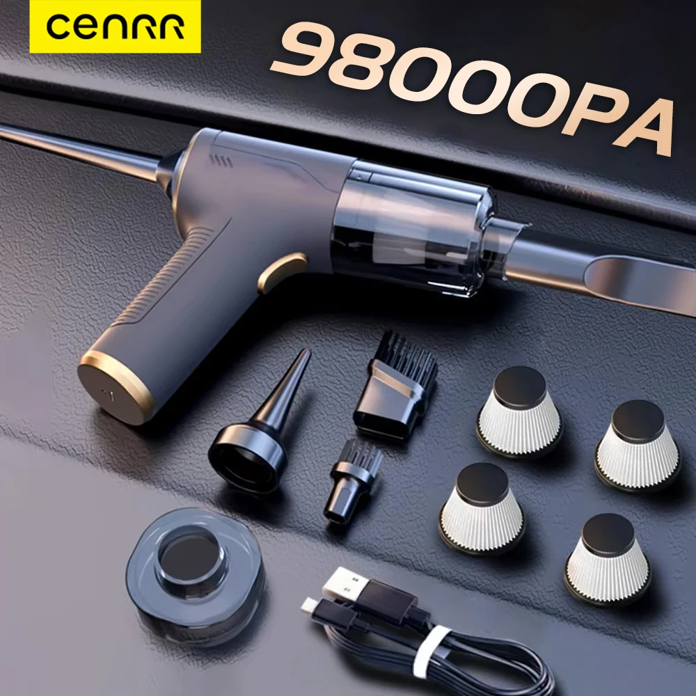 CENRR 98000PA Car Vacuum Cleaner Mini Cordless Powerful Wireless Car Cleaner HandHeld Air Gun Portable Vacuum Cleaner for Car