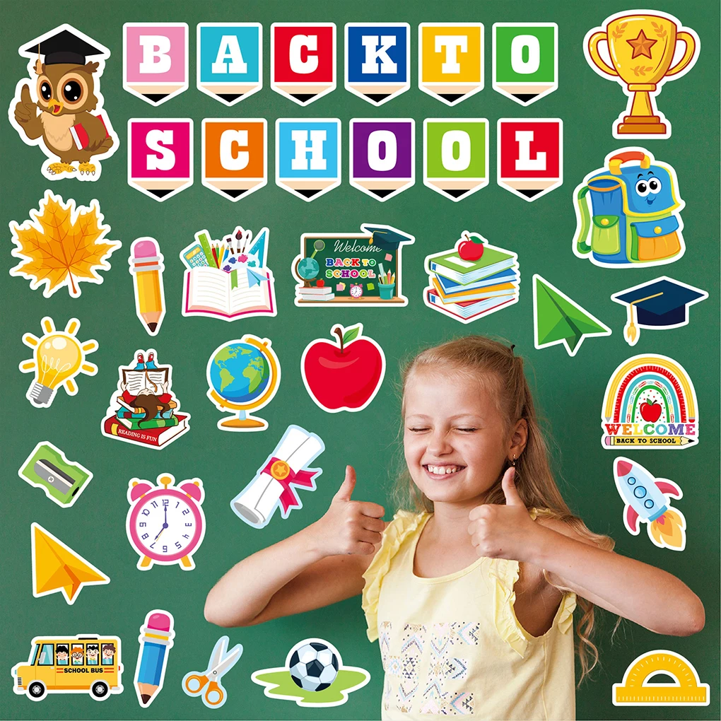 مجموعة لوحة إعلانات لموسم افتتاح المدرسة وملصقات حائط مزخرفة وقواطع ملهمة ملونة 53/88 قطعة