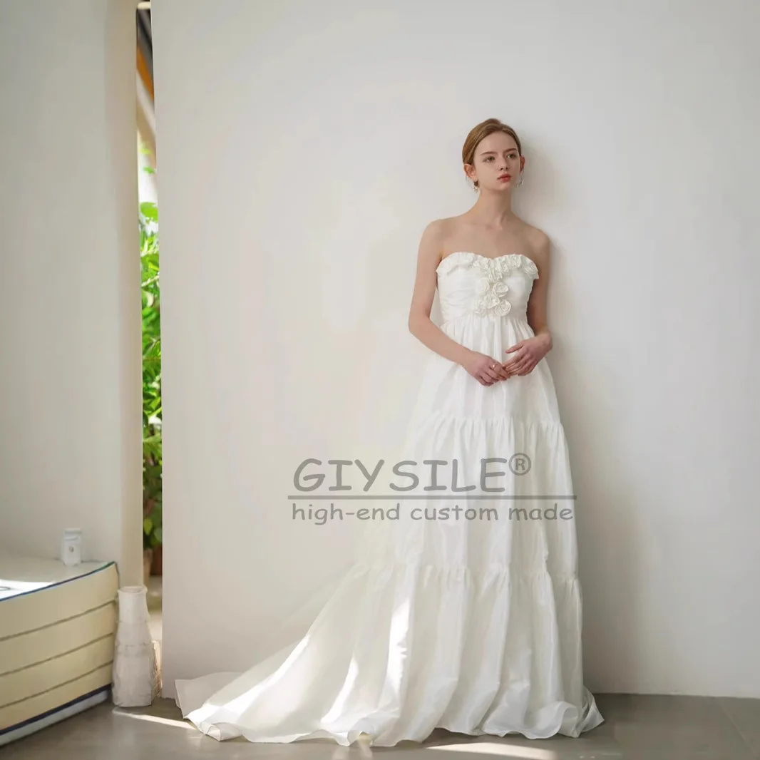 GIYSILE Customized French Strapless Light Wedding Dresses Luxury 2025 Floral Decor Elegant A-line Dress vestidos de novia boda