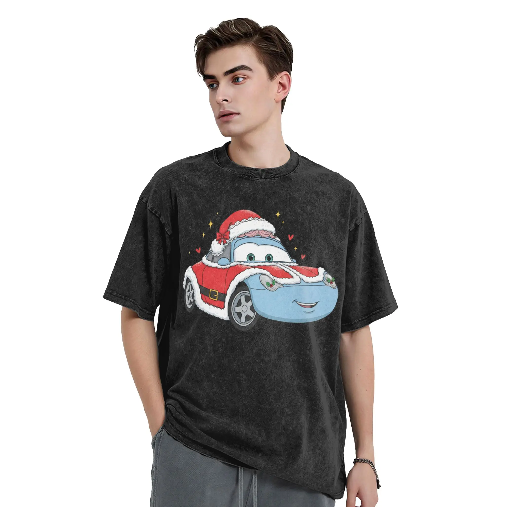 غسلها تي شيرت البرق ماكوين سيارات عيد الميلاد خمر تي شيرت الشارع الشهير 100% القطن الجرافيك المطبوعة تيز للرجال والنساء
