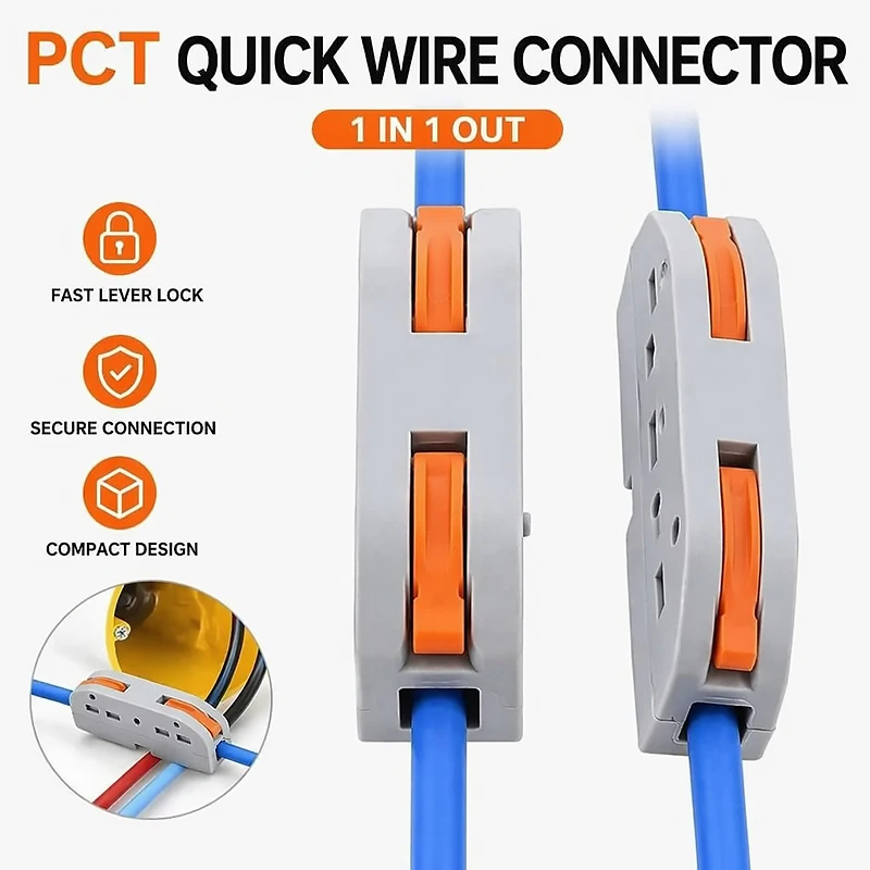 

PCT-221 Lever Wire Connector 25 34 50 100PCS Inline Splicing Terminal Block Compact Cable Splitter Kit for LED Electrical Wiring