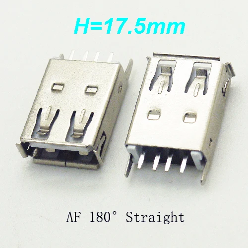 10PCS USB 2.0 Jack L=13/13.7/15/17.5/19.5/20.5/22.5/24.5mm A Type USB 2.0 Connector Female Socket Straight Feet 180degree DIP