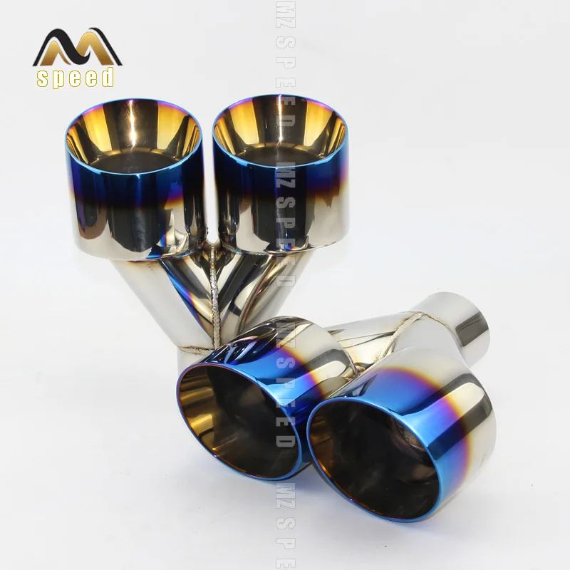 1pcs Car stainless steel blue and bright face without marked Y-type double outlet straight edge exhaust pipe tailpipe