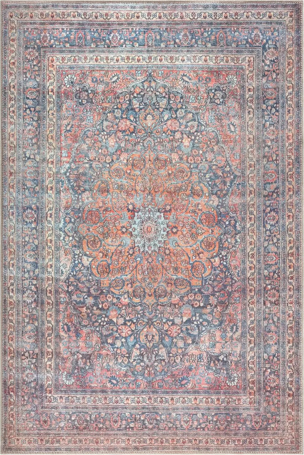 

Bloom Rugs Washable Non-Slip 3' x 5' Rug - Charcoal/Beige Traditional Bordered Area Rug for Living Room, Bedroom, Dining Room, a