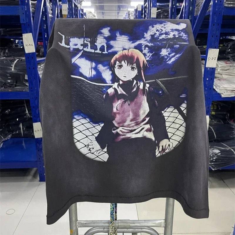 

25SS Saint Michael T-Shirts Men Women 1:1 High Quality Washed Black Anime Cartoon Printing Short Sleeve