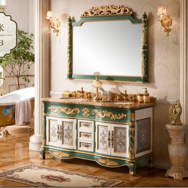 

Customized European-Style Bathroom Cabinet Washbasin Combination Oak Solid Wood Floor Painted Hand Painted Washstand Wash Basin