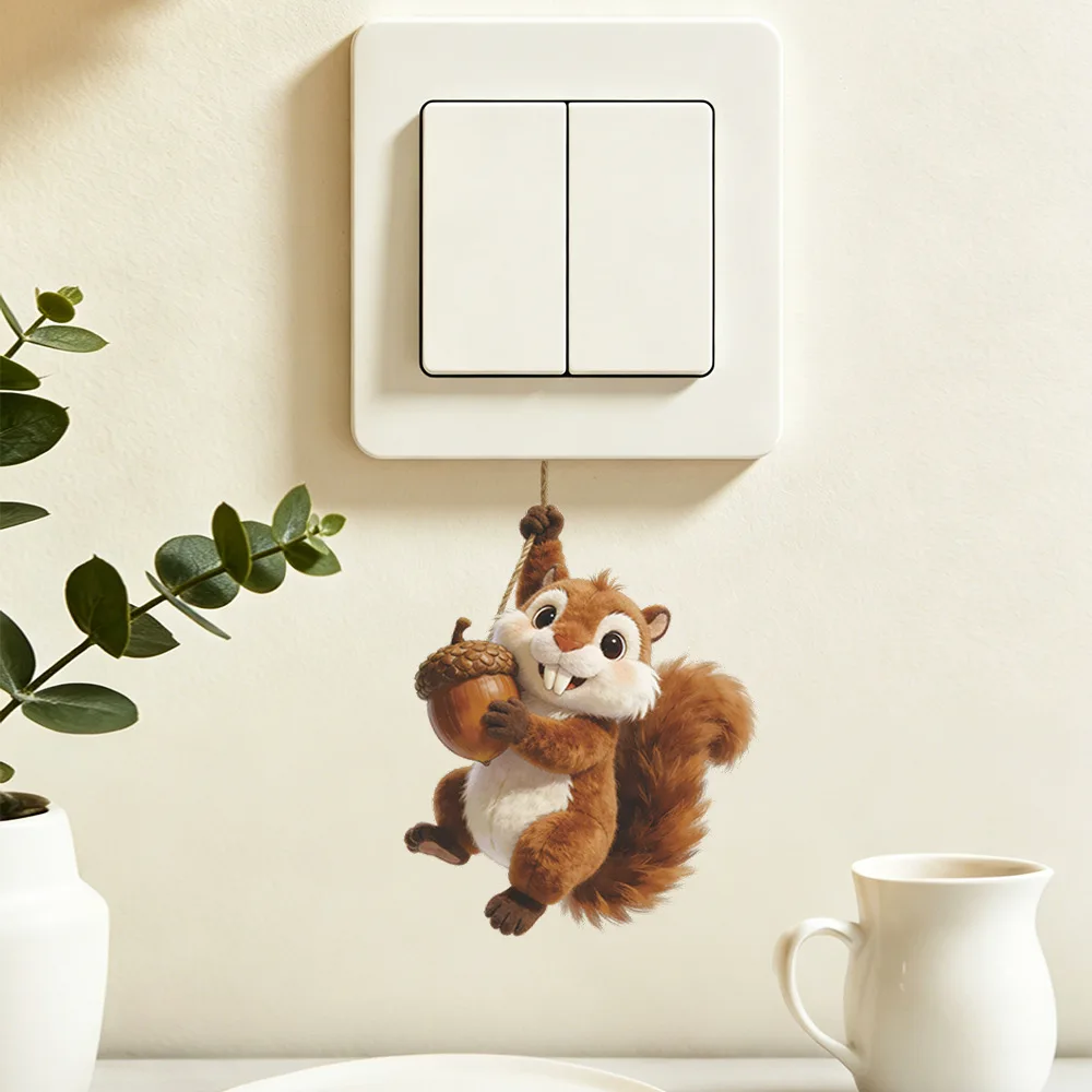Cartoon Cute Squirrel Switch Sticker For Living Room Socket Decoration Mural Home Bedroom Switch Decor Self-adhesive Wall Decals