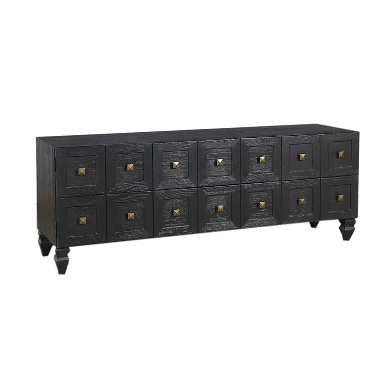 

Nordic solid wood TV cabinet, living room home high-end simple modern black storage floor TV cabinet, all solid wood