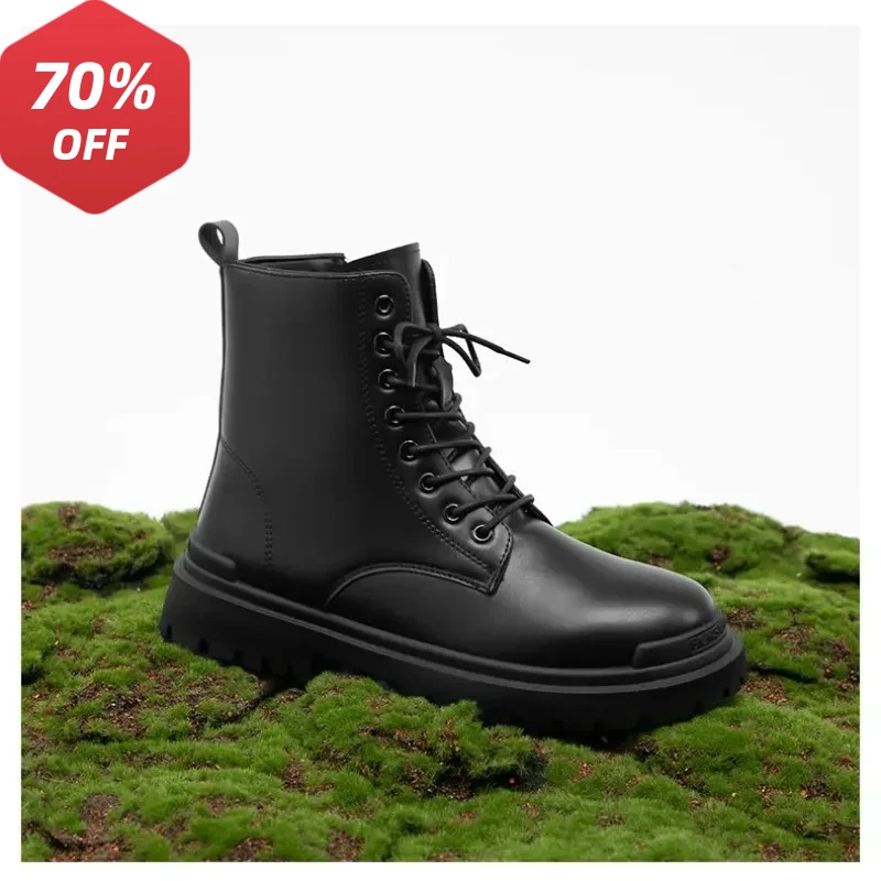 

Black Men's Casual Leather Boots Fashion Winter Men Work Boot Mens Shoes Non-slip Designer High Top Ankle Boots Motorcycle Shoes