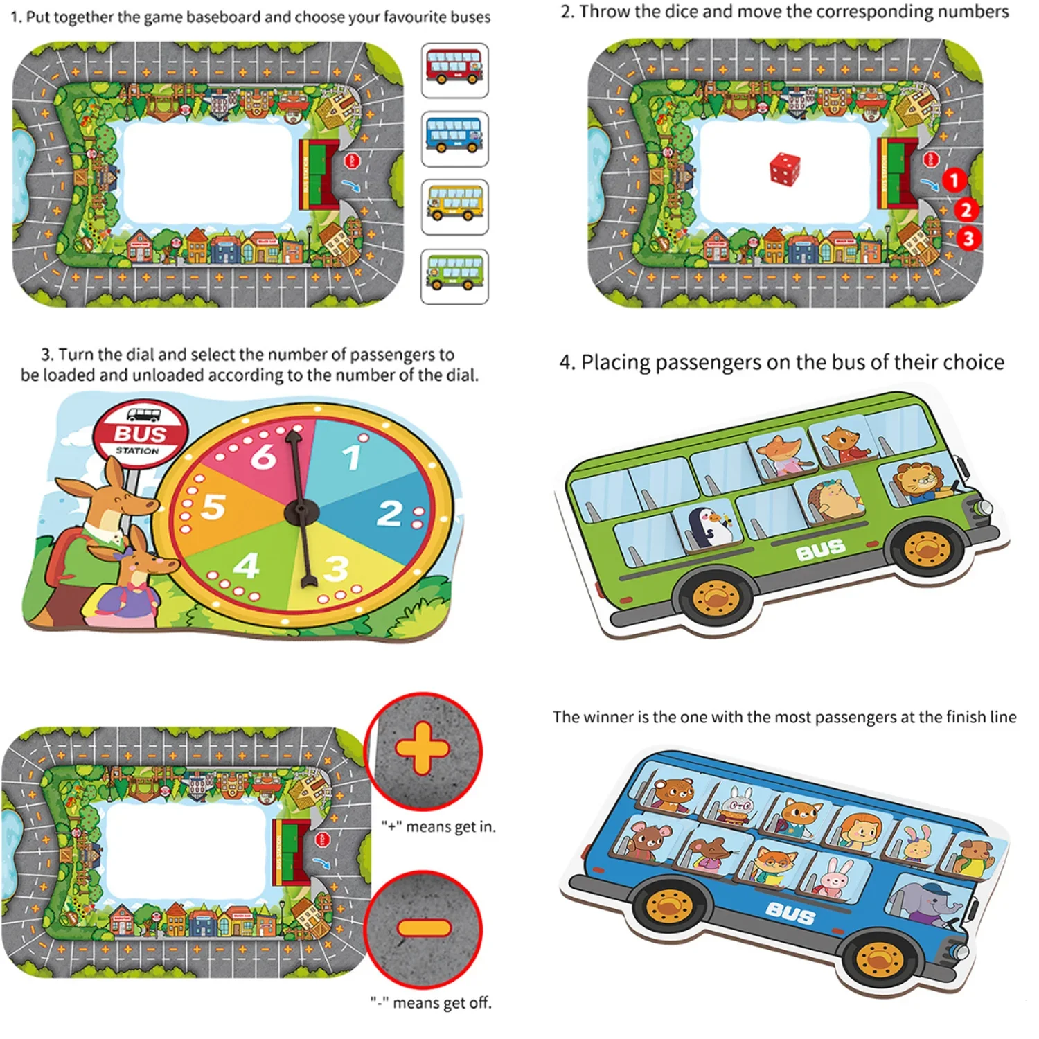 Jeu de société à plateforme de bus Animal Montessori, puzzle amusant pour enfants, jouets de bureau multifonctionnels de dessin animé parent-enfant