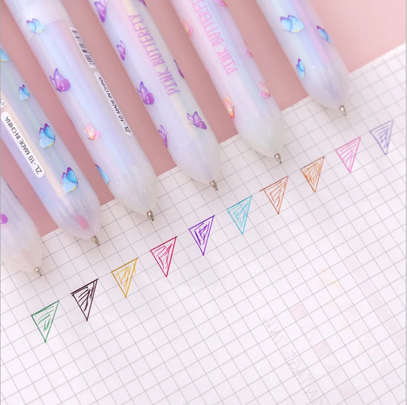 10Pcs/Lot Cute Stationery 10 Color Sequins Butterfly Rabbit Cat Ballpoint Pen School Office Multicolored Pens Colorful Refill