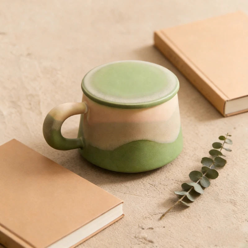 

Chinese Style Handmade Ceramic Coffee Mug and Saucer Creative Latte Cup Rustic Pottery Breakfast Mug Elegant Afternoon Tea Cups