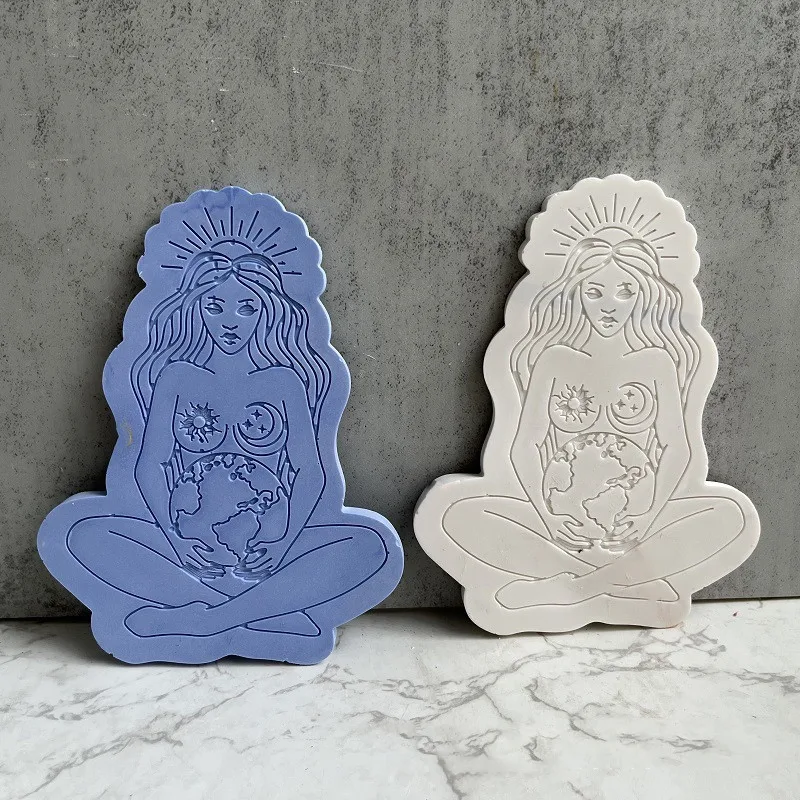 Art Earth Mother Coaster Silicone Mold DIY Earth Goddess Coaster Resin Mold Plaster Concrete Jewelry Pendant Making Crafts