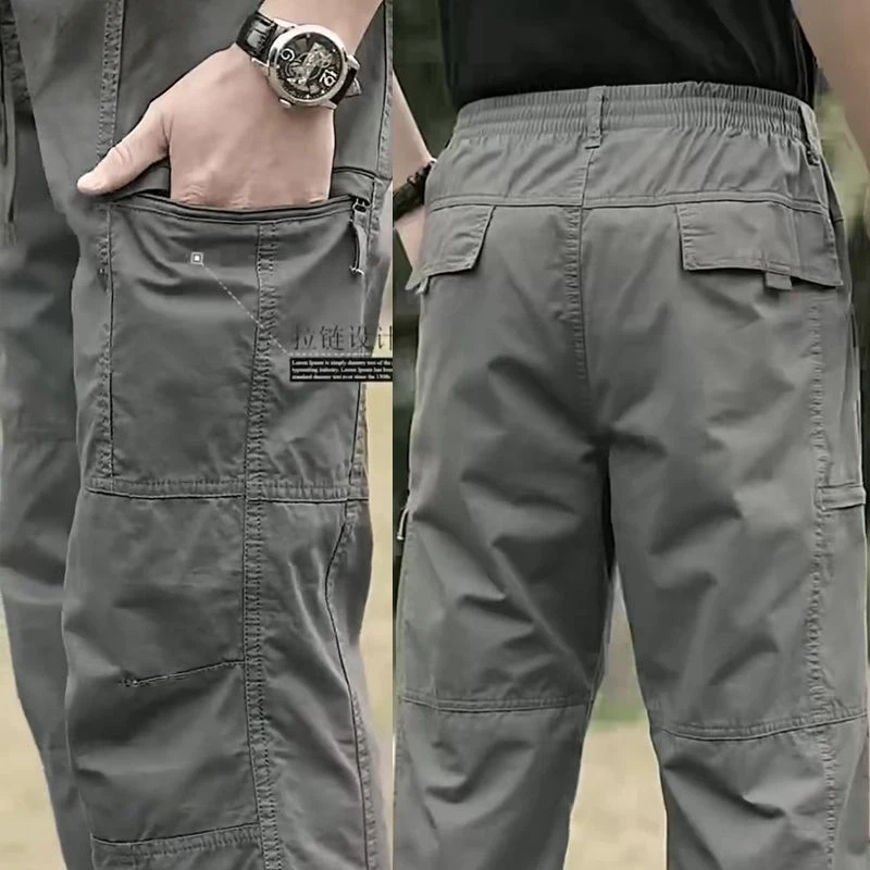

Men's Casual Cotton Work Pants Spring Autumn Multi-Pocket Loose Elastic Versatile Fashionable Business Gentleman Style