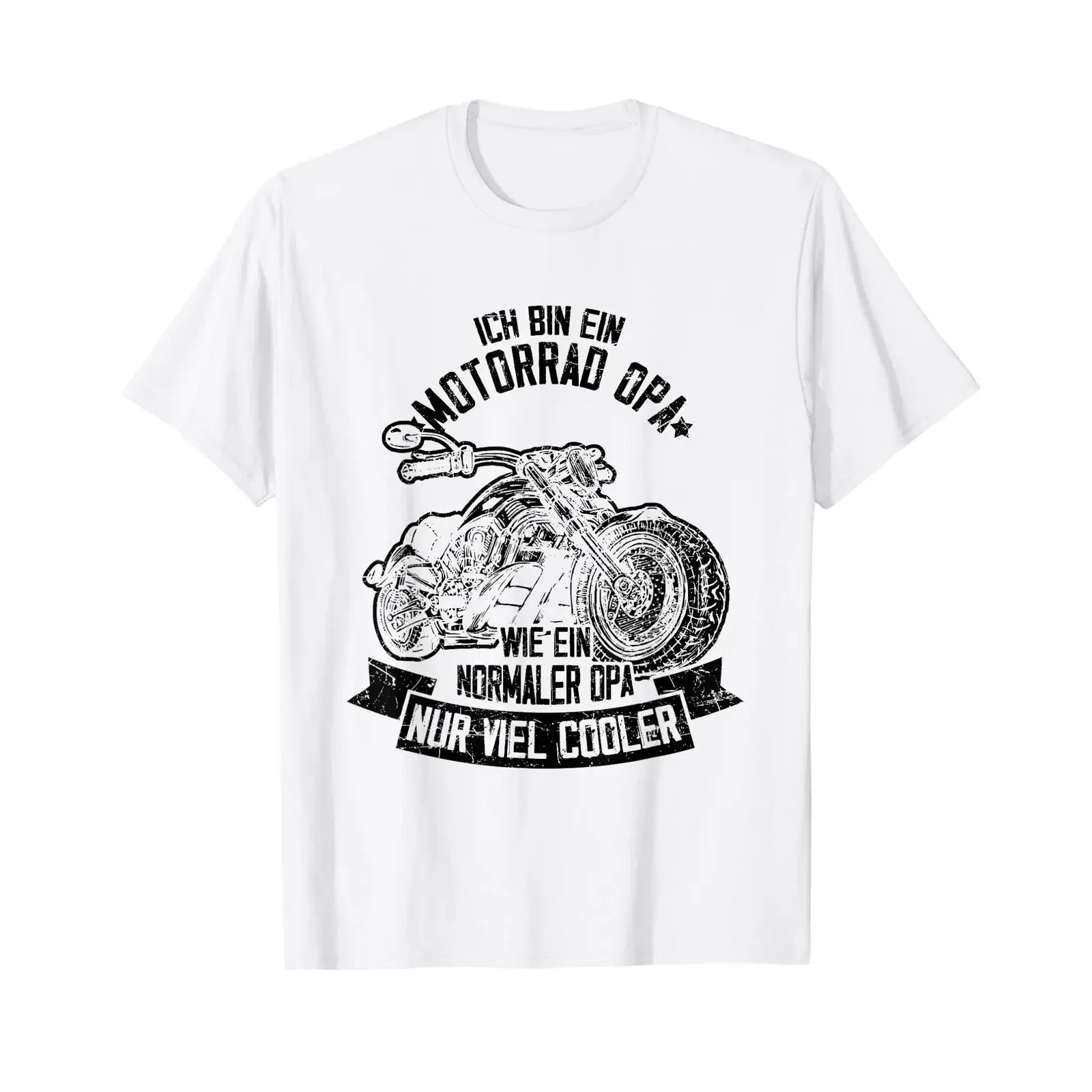 Camiseta para hombre con texto en alemán: 'Ich bin ein Biker Opa wie Normal, nur viel Cool', blanca, estilo vintage, lavada, cómoda, ligeramente desgastada.
